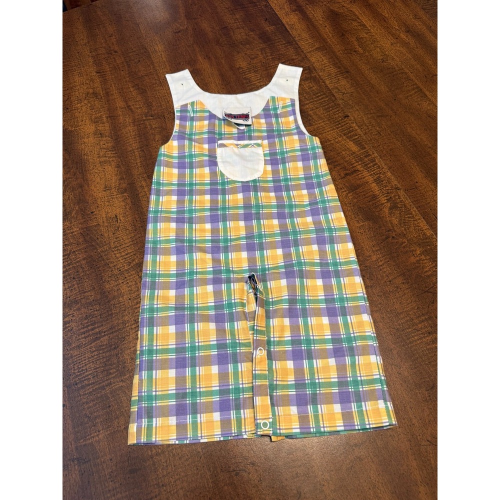 Bon Temps Baby 6M Mardi Gras Plaid Romper Longall Purple Green Gold